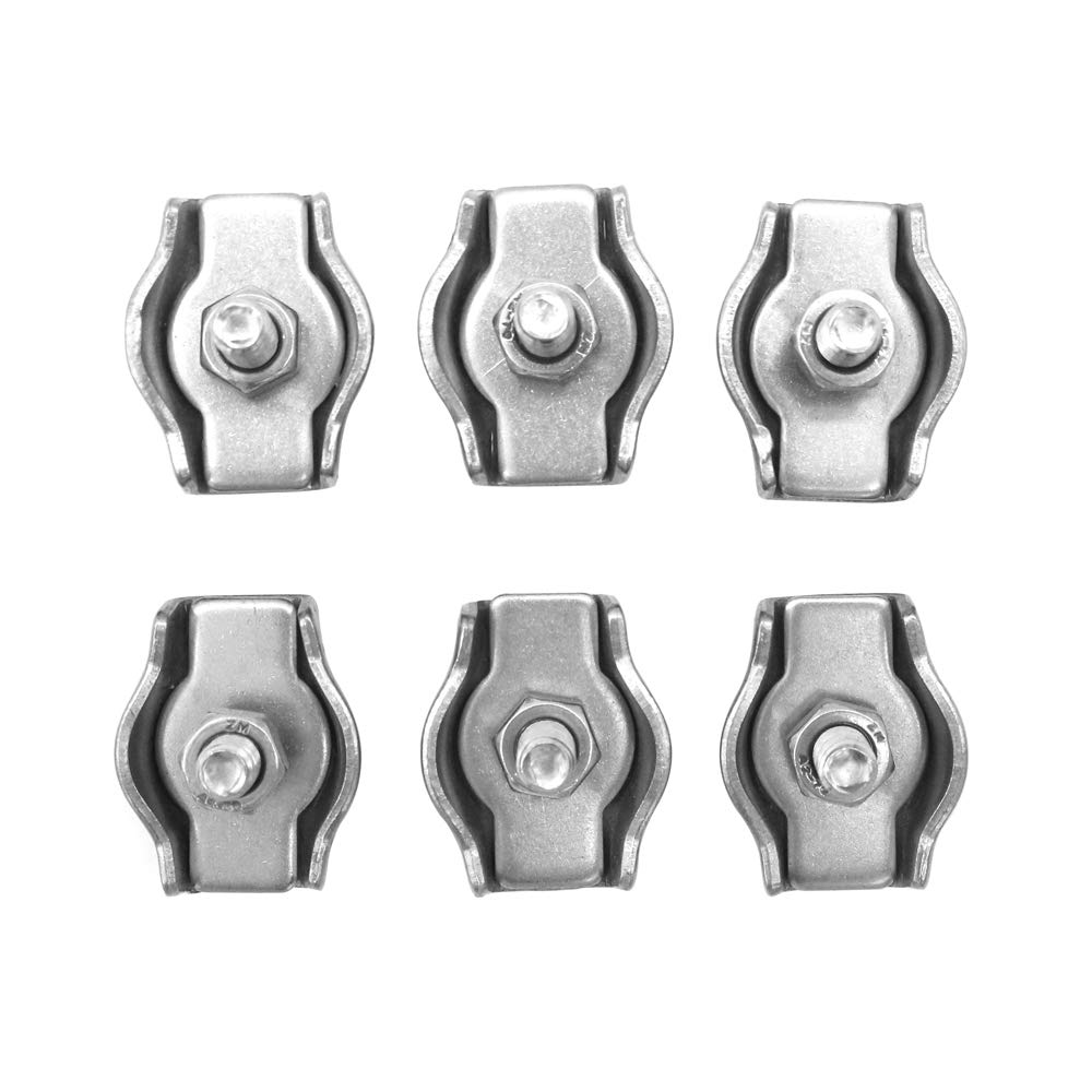 POFET 6 Pack 304 Stainless Steel Bolt Wire Clips, Adjustable Steel Wire Rope Single Clamps M8 - Image 3