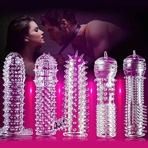 XJG Men and Women Sexy Time Delay Toy Super Stimulating Soft Silicone Spike G Point Lengthened Reusable Condom Sleeve Delay Lasting Spike Condom Delaying Condoms(Multi-Color,A)