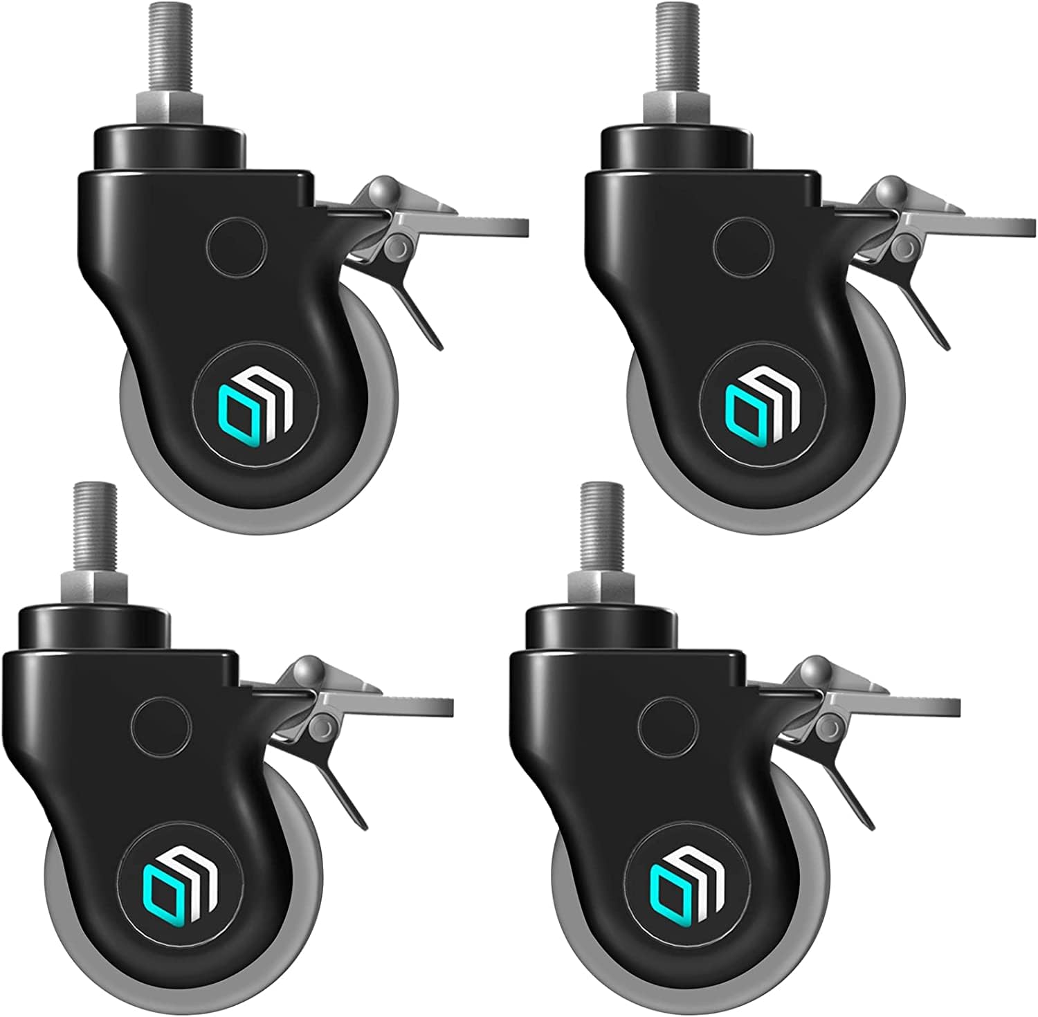 ONKRON Designer Caster Wheels 100 mm for Mobile TV Cart TV Stand Heavy Duty Smooth Running with Double Safety Lock Plastic Casing Set of 4 AWL100 Black