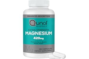 Qunol Magnesium Capsules 420mg, 100% DV, High Absorption Magnesium Supplement, Extra Strength, Bone and Muscle Health Supplement, 180 Count