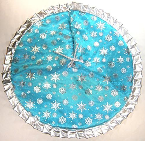 Arkansewn Tapered/Pencil Christmas Tree Skirt, 32" ICY Turquoise with Metallic Silver Snowflakes