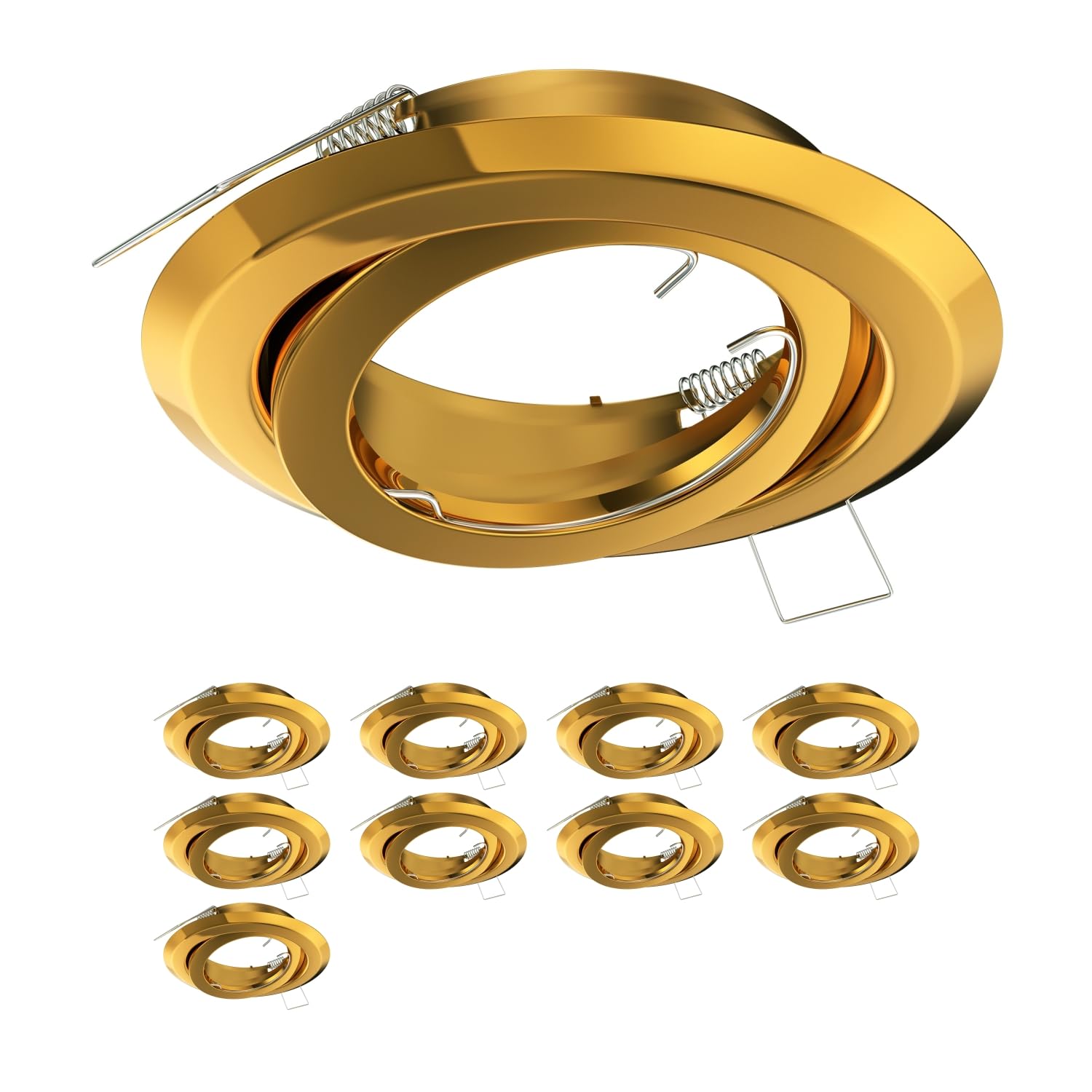 ledscom.de 10 Pieces Ceiling mounting Frame FABI, Round, swivelling, Gold Glossy