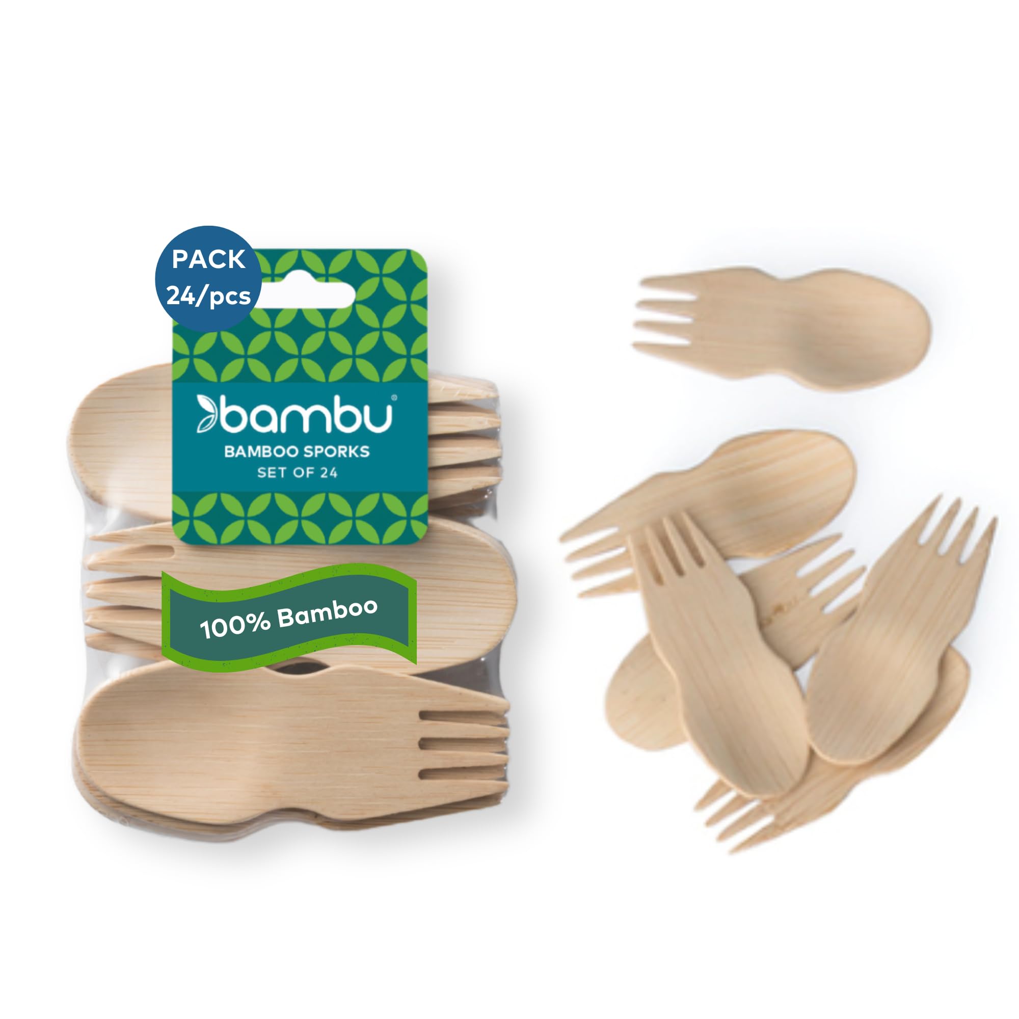 Bambu Pack Of 125 - Bamboo Sporks Disposable Set, Biodegradable Eco Friendly