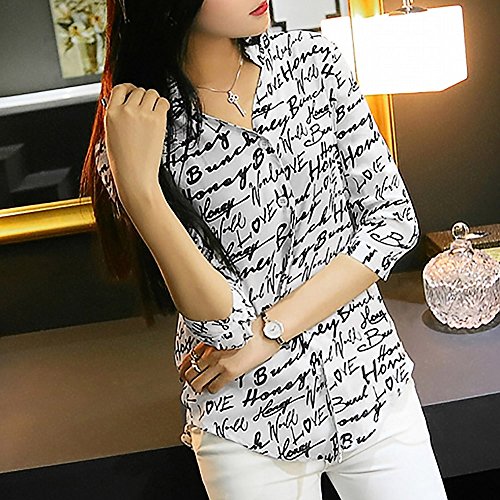 FarJing Clearance sale Women Ladies Three Quarter Sleeve Letter Printed Blouse Tops Clothes T Shirt (L,White ） - Thumbnail 2