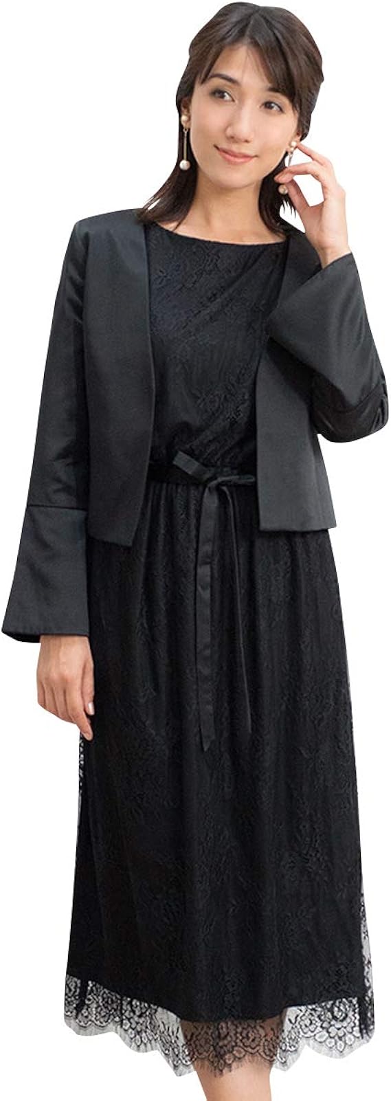 Amazon ガール ノーカラージャケット 総レースワンピースのセットスーツ フォーマルスーツ セット ジャケット ワンピース リボン ワンピーススーツ 通販