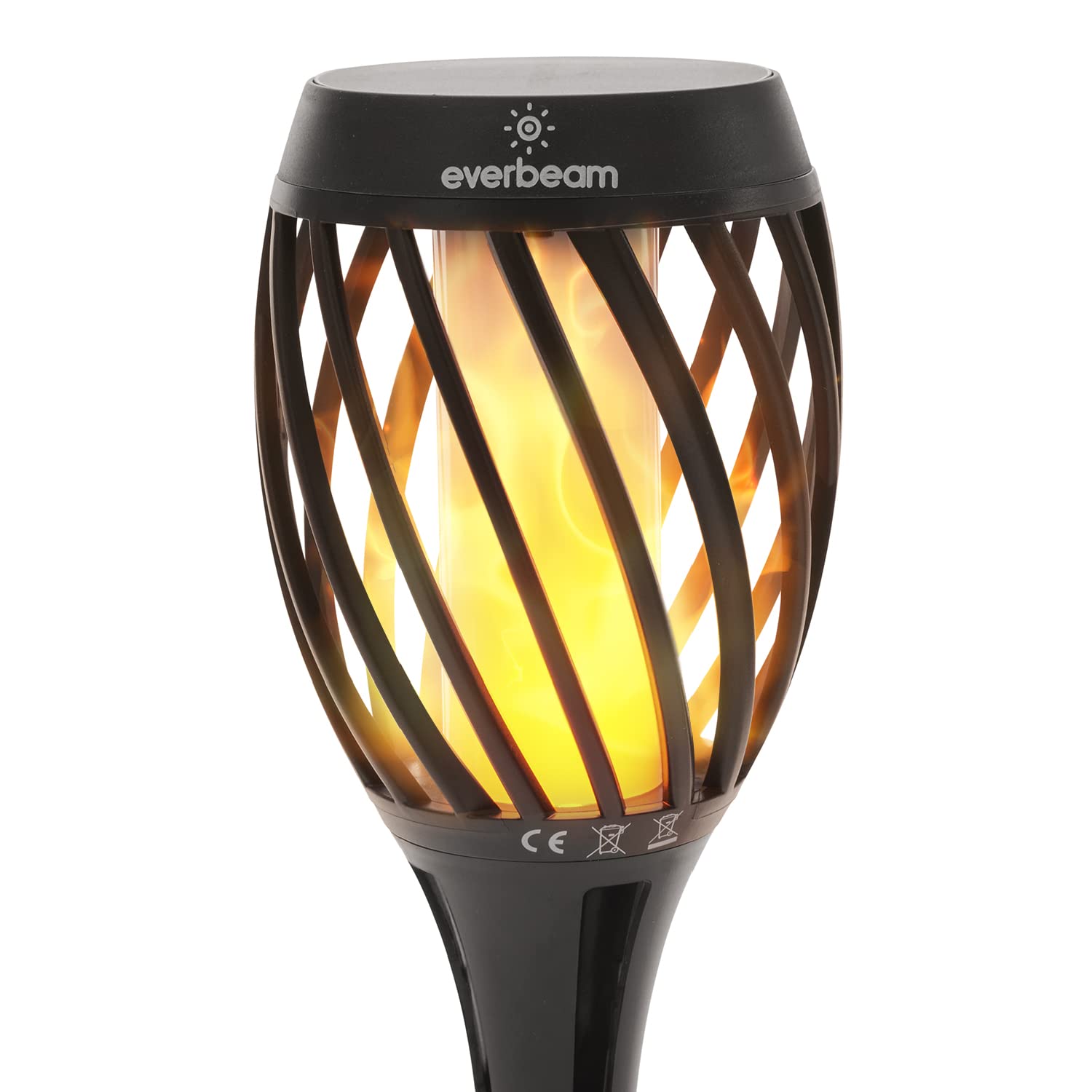 Everbeam P2 Solar Flickering Flame Torch Light - Automatic IP65 Waterproof SolarTiki Lights with A Stunning Realistic Flame & Distinctive Lampshade - Quick NoTool Installation - 2 Pack