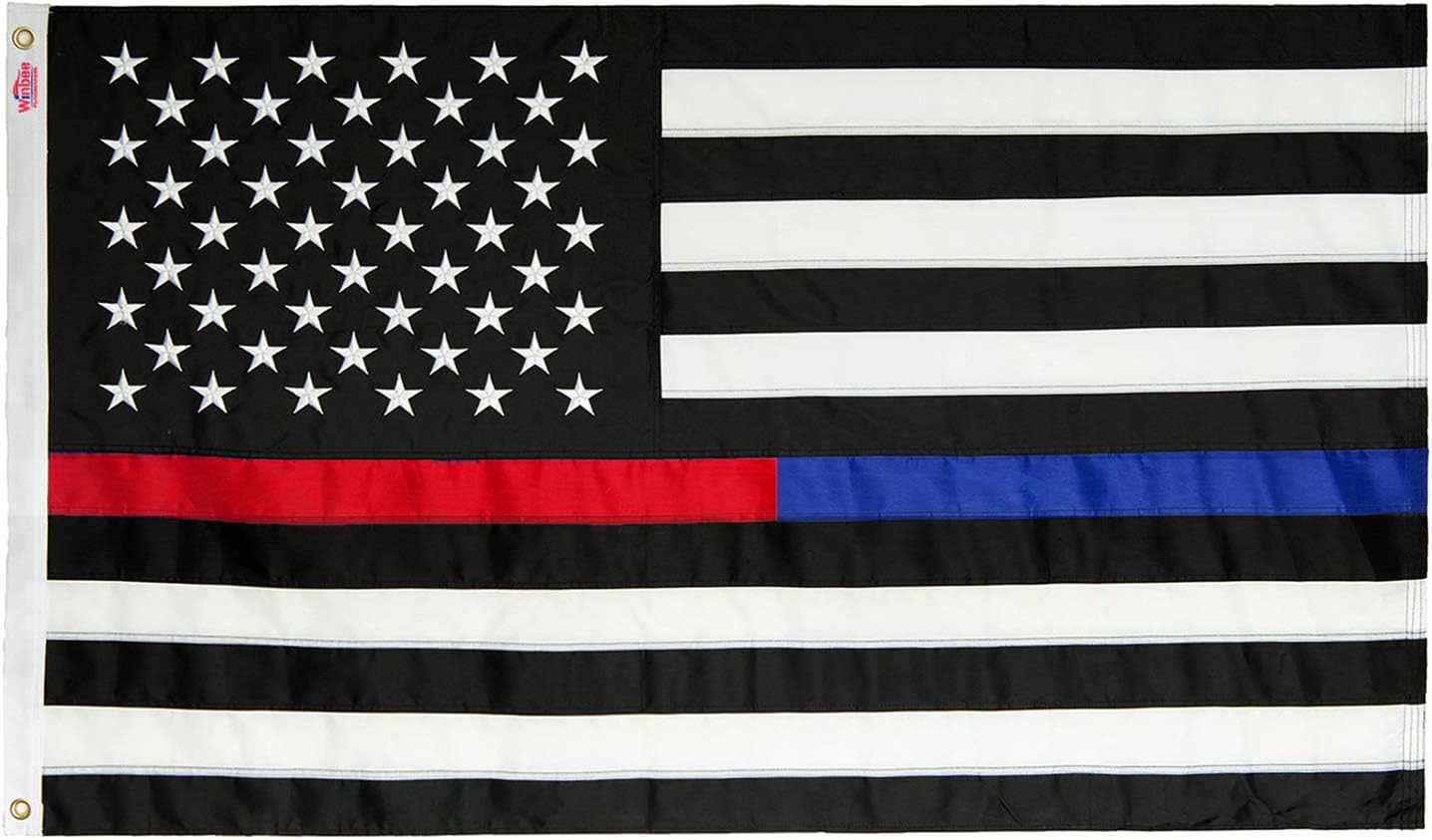 WINBEE Thin Blue Line and Thin Red Line Flag 3x5 ft with Embroidered Stars and Sewn Stripes, Long Lasting Nylon, UV Protection Perfect for Outdoors