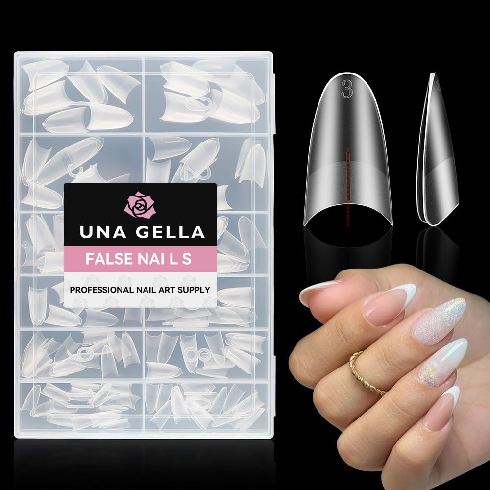 Photo 1 of ***FACTORY SEALED***UNA GELLA Medium Almond Gel Nail Tips: Full Matte Almond Shape Nail Tips Half Cover 216pcs Medium Almonds Press On Nails DIY Salon for Fake Acrylic False Nails 12 Sizes, Saving Design Gelly Tips