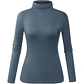 Herou Womens Long Sleeve Turtleneck Slim Fitted Lightweight Casual Active Layer Tops Shirts