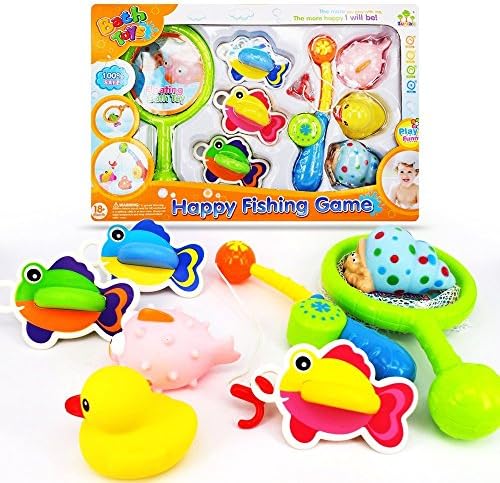 Fun Fish Toys | Adorable Colorful 24 pcs Fun Fishing Bath Toy for Kids | Educational Interactive Rod Hook Net Fish Duck Water Pool Game | 1246.03