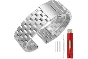 SINAIKE 18mm/20mm/22mm/24mm Metal Brushed Chain Watch Band Solid Stainless Steel Watch Bracelet Strap, Compatible with Most Traditional Watches for Men and Women Silver/Black/Blue