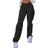 SDNGED Women’s High Waisted Cargo Pants, Lightweight Straight Leg Trousers with Pockets, Casual Low-Stretch Pants for Women