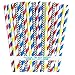 Outside the Box Papers Superhero Theme Chevron and Striped Paper Straws 7.75 Inches 100 Pack Red, Blue, Black, Yellow, White