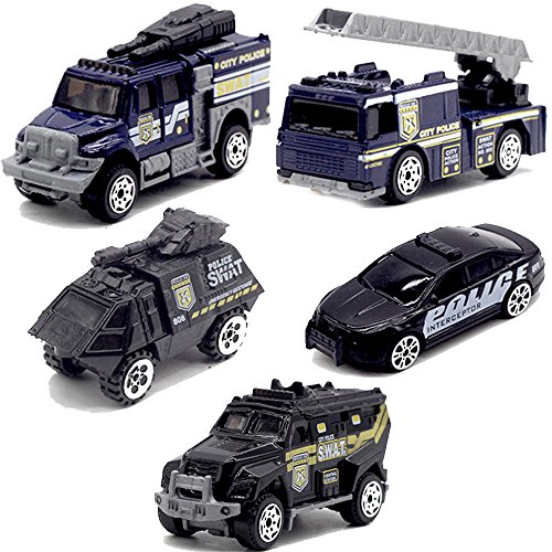 5pcs Assorted SWAT Die Cast Metal Alloy Car Models Mini Play Vehicles Truck Cars Toy for Kids Toddlers Boys (Styles May Vary)