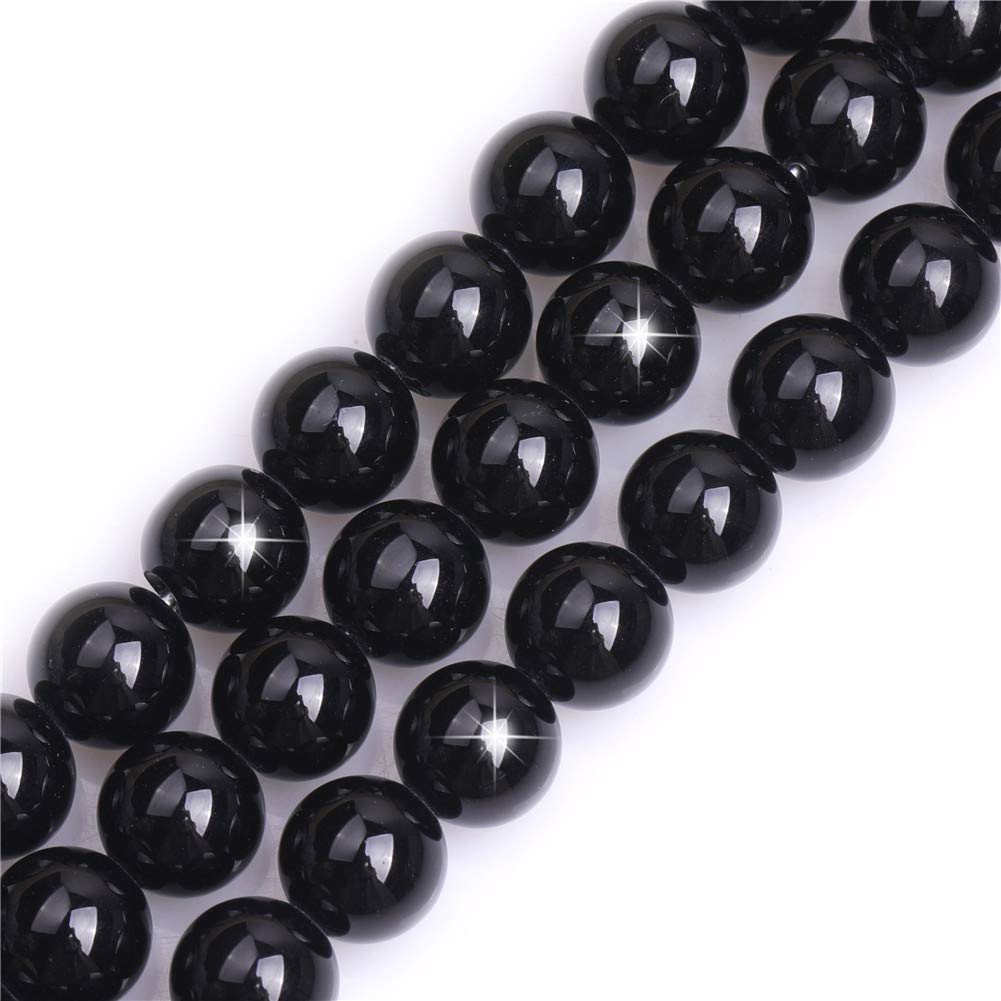 Natural Black Agate Gemstone Semi Precious Round 10mm Loose Beads for Jewellery Making DIY Bracelet Necklace Crafts 15''