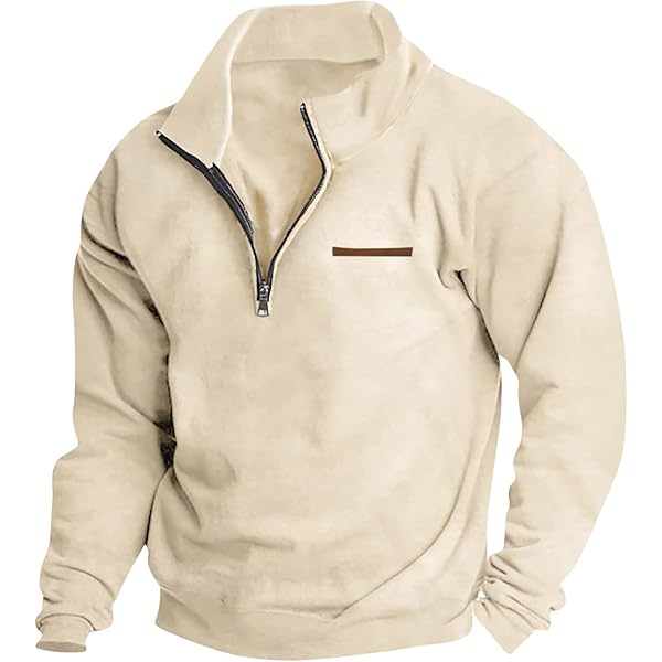 Mens Quarter Zip Pullover Lightweight Stand Collar Long Sleeve