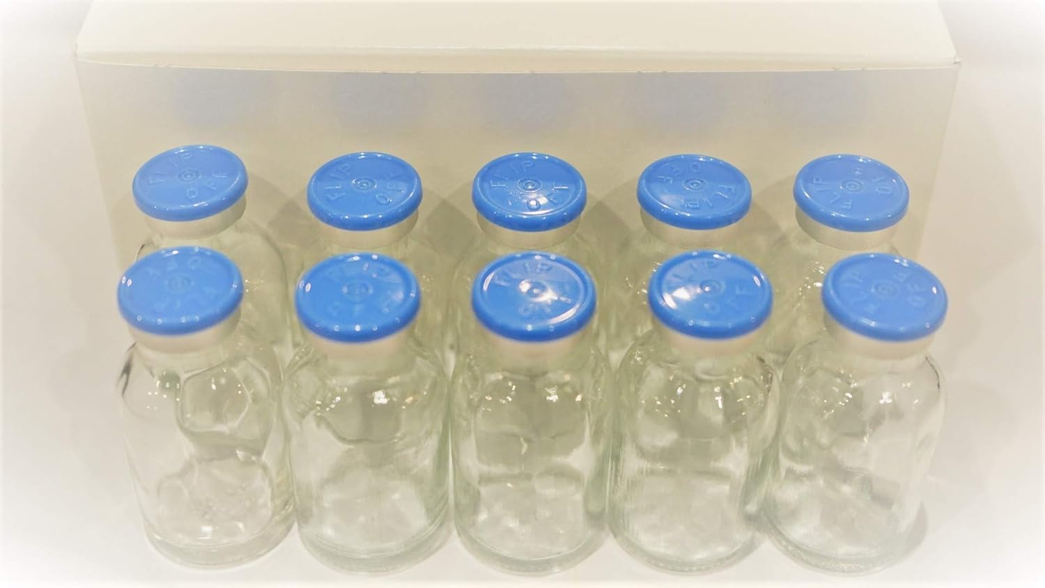 JL 20ml Molded Sterile Clear Vials with Blue Flip Caps Seals and