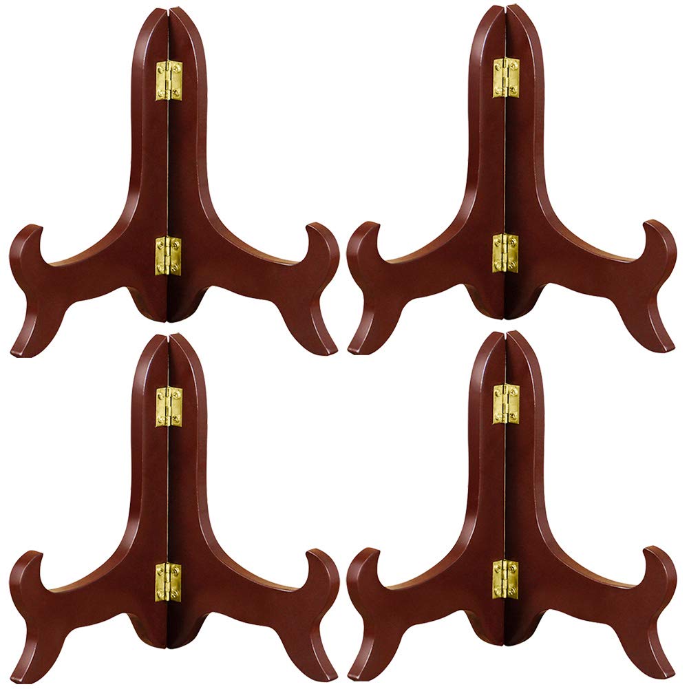 Display Stand,4 Packs Wooden Plate Stand, Brown Easels Plate Holders to Display Pictures, Oriental Furniture Wood Plate for Weddings Home Decoration, Birthday Tables