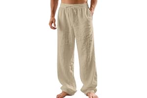 TRFIC Mens Linen Pants Yoga Beach Loose Fit Casual Summer Elastic Waist Drawstring Baggy Trousers with Pockets
