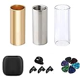 Guitar Slide, Set of 1 Glass Slide, 1 Steel Slide and 1 Brass Guitar Slide, Bonus 6 Pcs Guitar Picks, and 4 Finger Picks