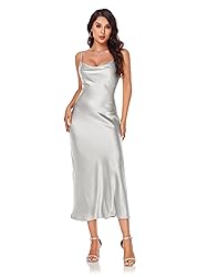 Women's Spaghetti Strap Midi Satin Silk Dresses