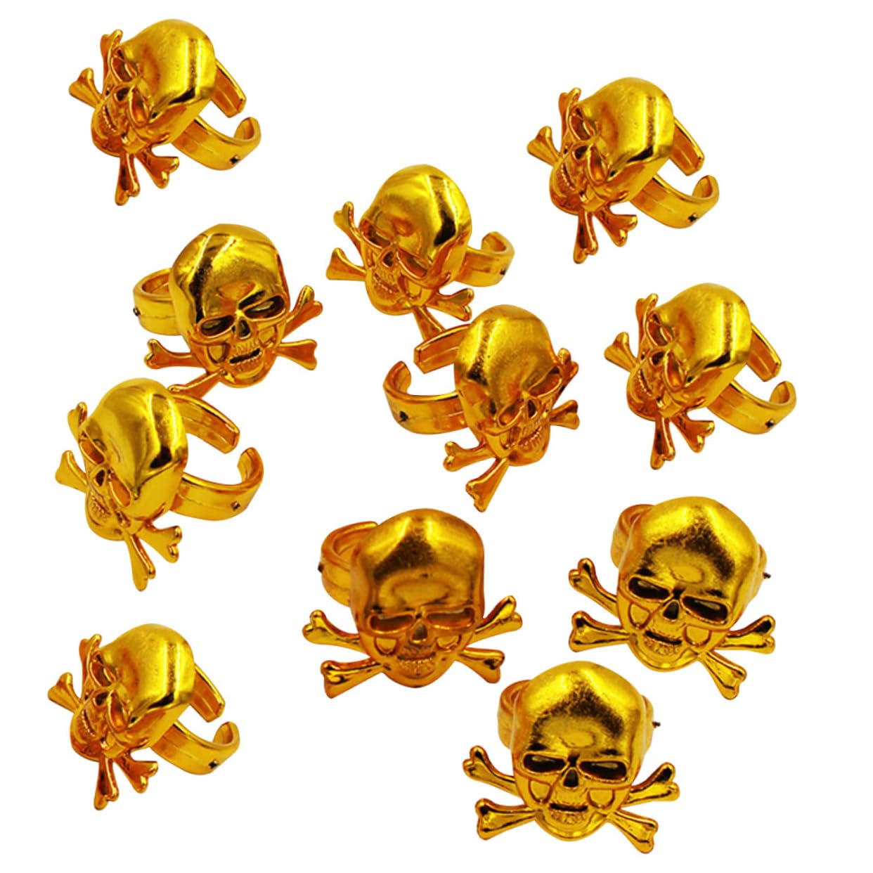 Amosfun 12 Pcs Pirate plastic rings kids skull rings golden decorative halloween party props (golden)