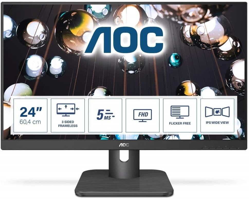 AOC 24E1Q 24" FHD IPS Monitor 60Hz 5ms Frameless Speakers HDMI VGA DP Black