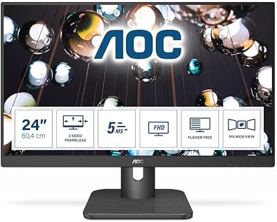 AOC 24E1Q 24" FHD IPS Monitor 60Hz 5ms Frameless Speakers HDMI VGA DP Black