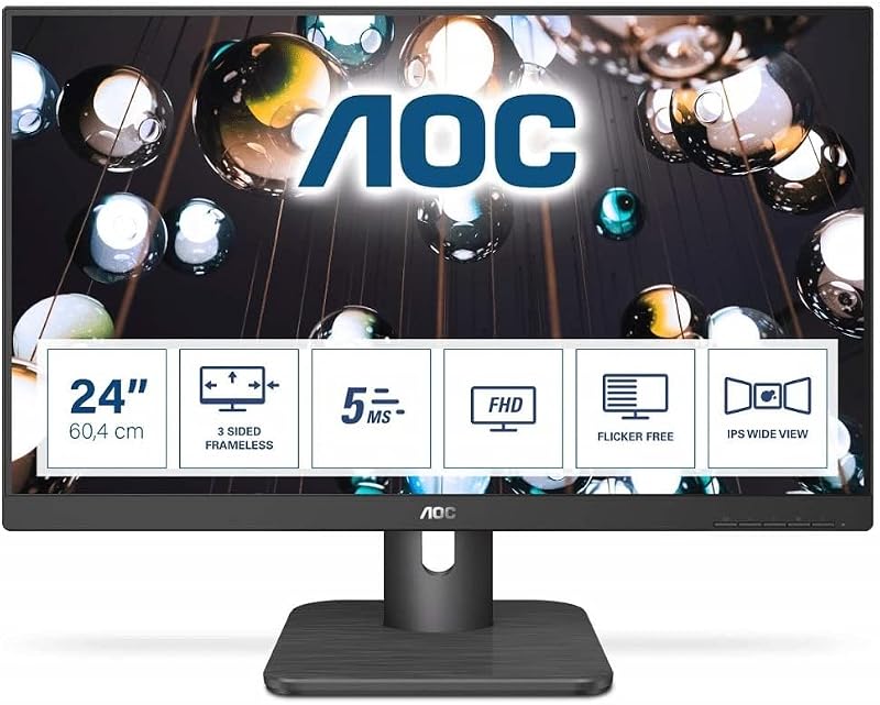 AOC 24E1Q 24" FHD IPS Monitor 60Hz 5ms Frameless Speakers HDMI VGA DP Black
