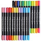 Huhuhero Double-Ended Fine and Soft Brush Tip Watercolor Art Pen Markers, Assorted Colors (No Duplicates), 24 Pack