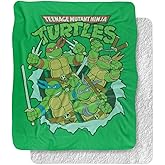 Teenage Mutant Ninja Turtles TMNT Group Retro Silky Touch Sherpa Back Super Soft Throw Blanket, 50"x60"