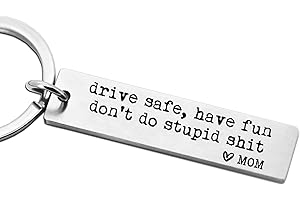 CYLDGNS Drive Safe Have Fun Don't Do Stupid Sh*t Keychain, Laser Engraved Gift, Love Mom Dad, Teenager Key Chain, New Driver Gift, Sweet Sixteen Birthday, Graduate Keychain Gift (Mom)