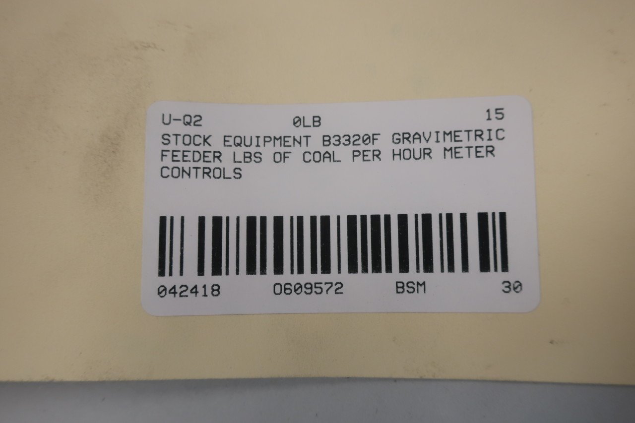 Stock Equipment B3320f Feeder Meter 0 160000lbs Coal Per Hour