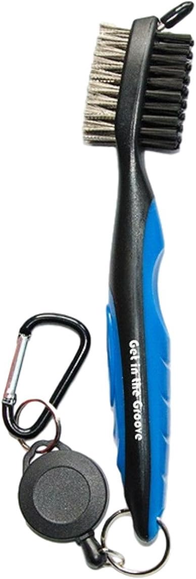 Golf Club Brush with Groove Cleaning Spike and Retractable Extension Cord and Clip, Extends 2ft. - Easily Attaches to Golf Bag - Deep Clean Iron Grooves