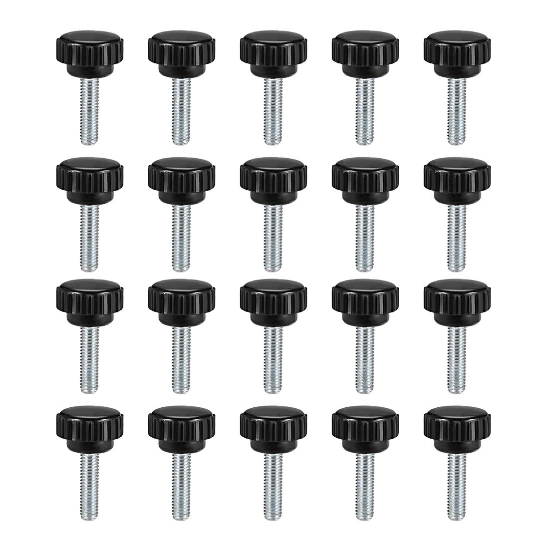 sourcing map M6 x 20mm Metric Male Thread Knurled Clamping Knobs Grip Thumb Screw on Type Plastic Threaded Hand Bolt Knobs Black 20 Pcs
