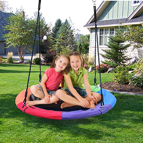 YEEGO DIRECT Giant 40" Flying Saucer Tree Swing Set 900D Oxford Waterproof Frame Bonus Adjustable Hanging Ropes Easy Install, Steel Frame, Accessories Included, 2 Years Warranty(Rainbow)