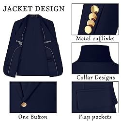 Aowdoy Men's Suits 3 Piece Slim Fit Tuxedo Suit One