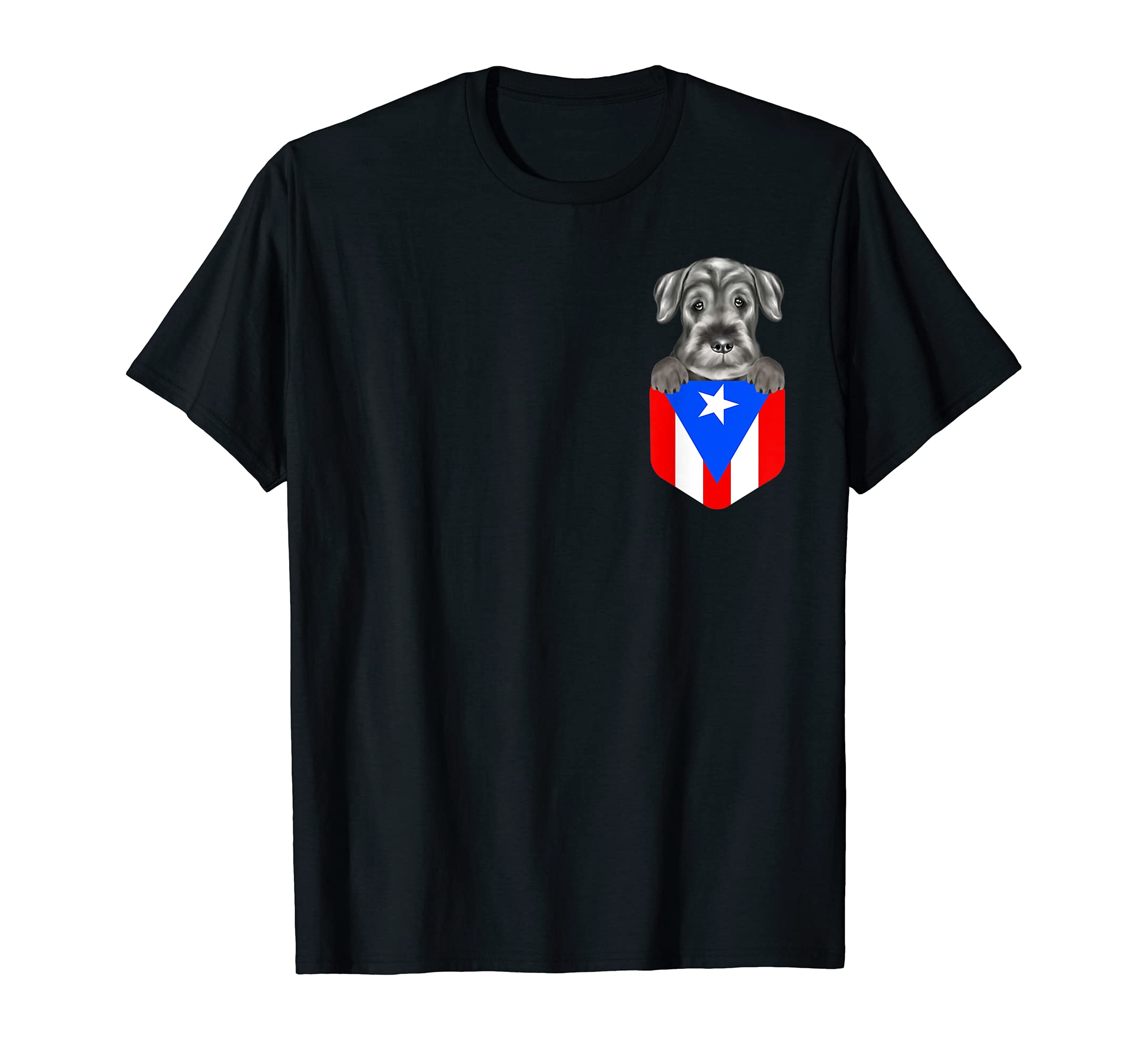 Puerto Rico Flag Standard Schnauzer Dog In Pocket T-Shirt