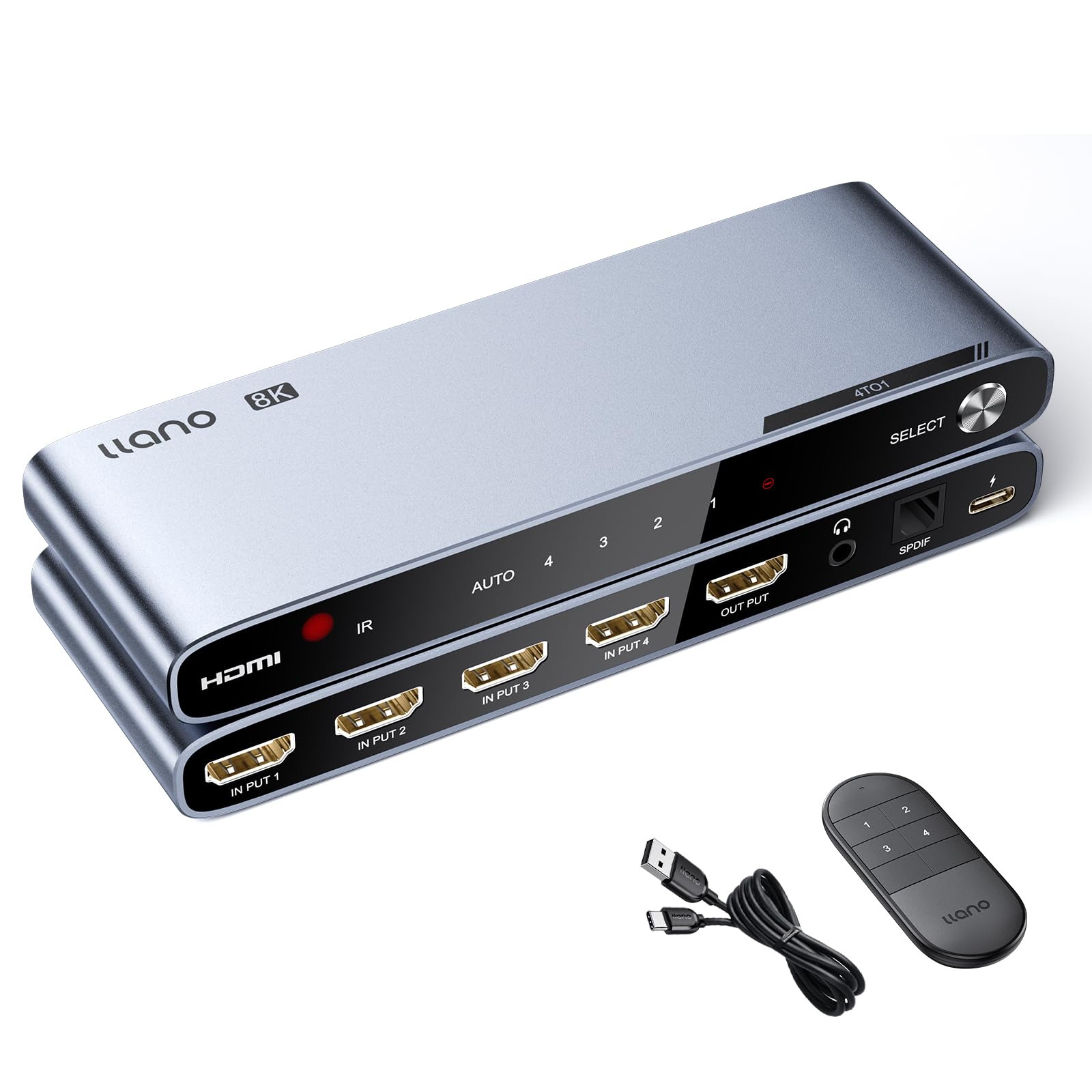 Photo 1 of llano HDMI 2.1 Switch 4K@120Hz HDMI Switcher with Audio Extractor(Optical & 3.5mm Out, SPDIF 7.1Ch, High Speed 48Gbps), 4 in 1 Out HDMI Audio Converter Compatible with PS4/PS5 Xbox Roku (Gray)