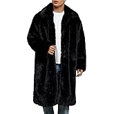 Arssm Mens Faux Fur Coat Long Fluffy Furry Jacket Shaggy Jakcets | Luxury Warm Oversized Coat, Lapel Collar, Open Front Furry Winter Jacket Outerwear, Old Money, Warm