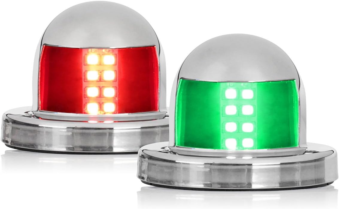 LEANINGTECH RG-05 Marine Boat Yacht Light 12V 316 Stainless Steel LED Bow Navigation Lights Pontoons Sailing Signal Lights One Pair (Red & Green)