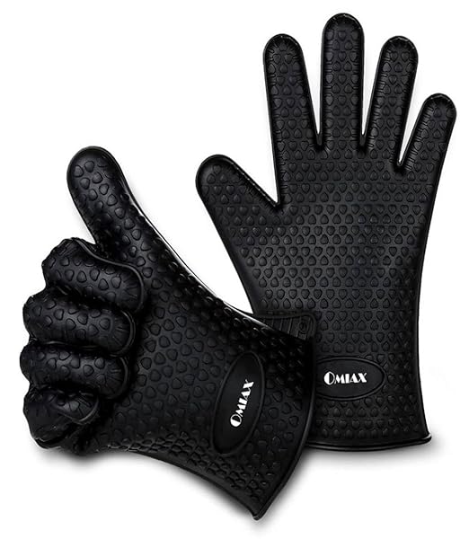 Omiax Silicone BBQ Gloves Waterproof Oven Mitts - Heat Resistant Grilling Accessories For Cooking, Baking, Barbecue (Black)