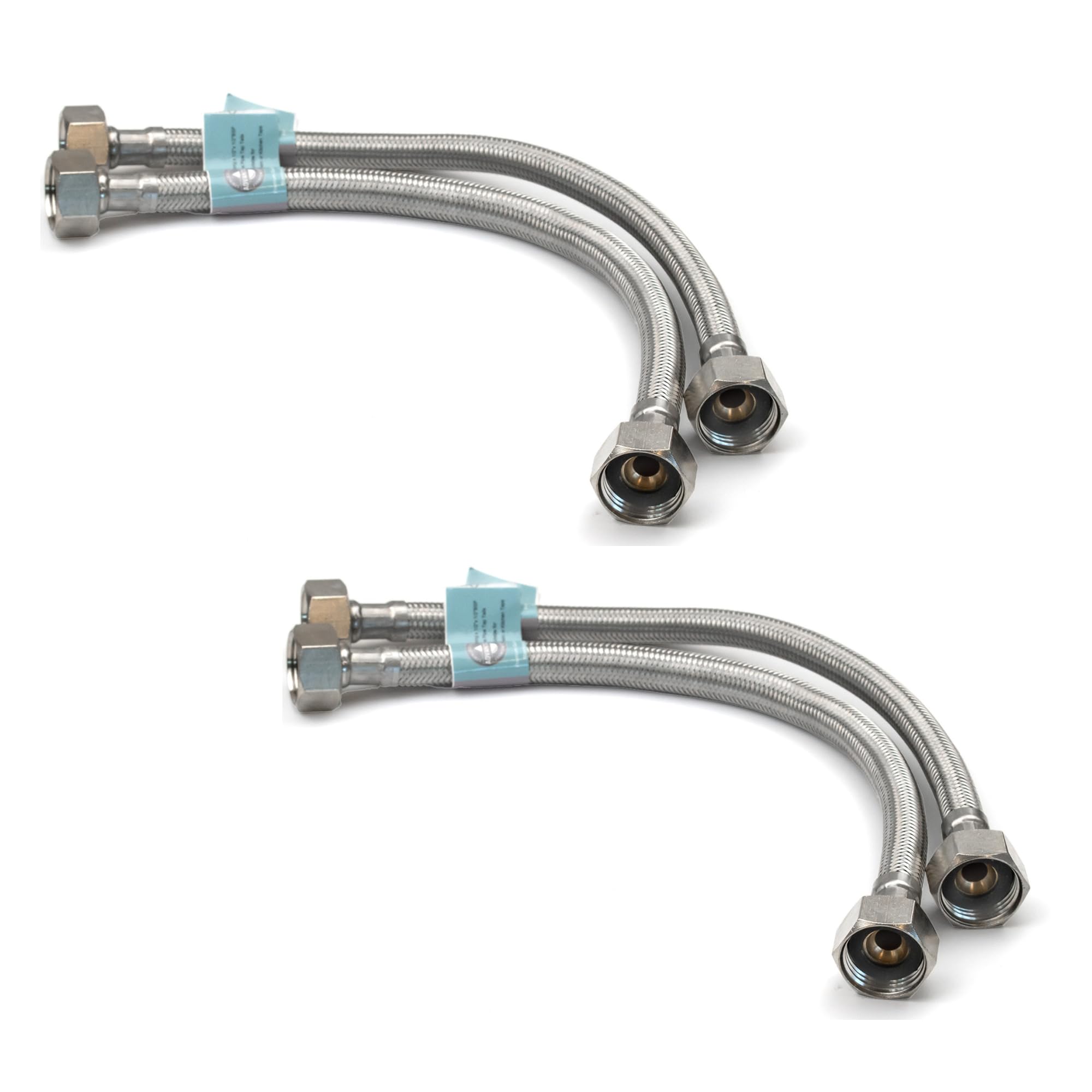 Xcel Home Flexible Hose Pipe 2 Pairs, 1/2" x 1/2" BSP 300mm Stainless Steel Flexi Pipes, Rust-Free Corrosion Resistant Monobloc Tap Connector, Replacement for Kitchen Sink & Bathroom Basin