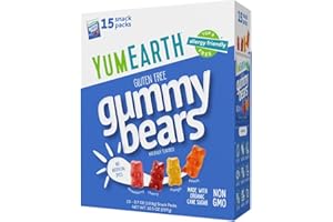YumEarth Organic Gummy Bears - Fruity Gummy Candy Snack Packs, Gluten Free Snacks for Kids - Allergy Friendly, Non-GMO, No Artificial Flavors or Dyes - Assorted Flavors, 0.7 Oz - 15 Count (Pack of 1)
