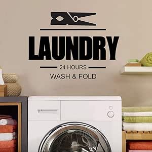 SUPWALS Pegatinas de pared Lavandería 24 Horas Etiqueta De La Pared