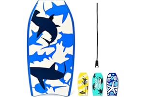 GYMAX Boogie Boards for Beach, 33"/37"/41" Body Board with EPS Foam Core, Crescent Tail, Dual Channel & Wrist Leash, Lightweight Bodyboard for Kids, Youth, Adults