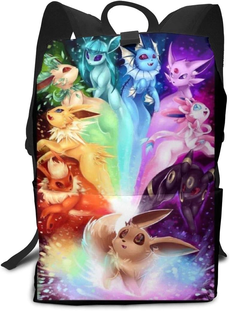 Poke E-Evee Family School Backpack Durable Lightweight Large Space Daypacks Suitable for Students or Adults