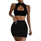 2 Piece Outfits for Women Sexy Club Night Out Crop Top & Bodycon Skirt Set Dresses