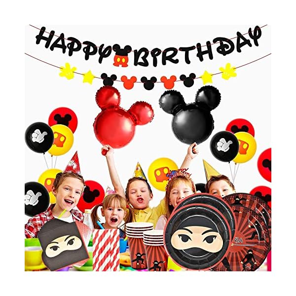 75 Piece Ninja Party Tableware Set, Including Plates,Cups,Napkins,and Paper straws,Ninja Disposable Cutlery Set,for…