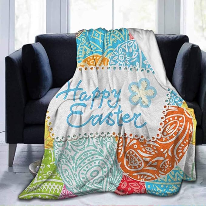 dsdsgog Throw Blanket Easter,Hand Drawn Eggs with